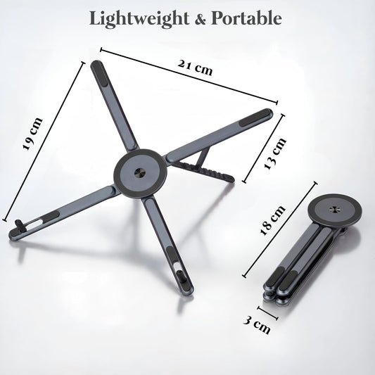 3-in-1 Adjustable Laptop Stand – Portable Aluminium Foldable Holder for Laptop, Tablet & Mobile (10–17”) | 8-Level Height, Non-Slip