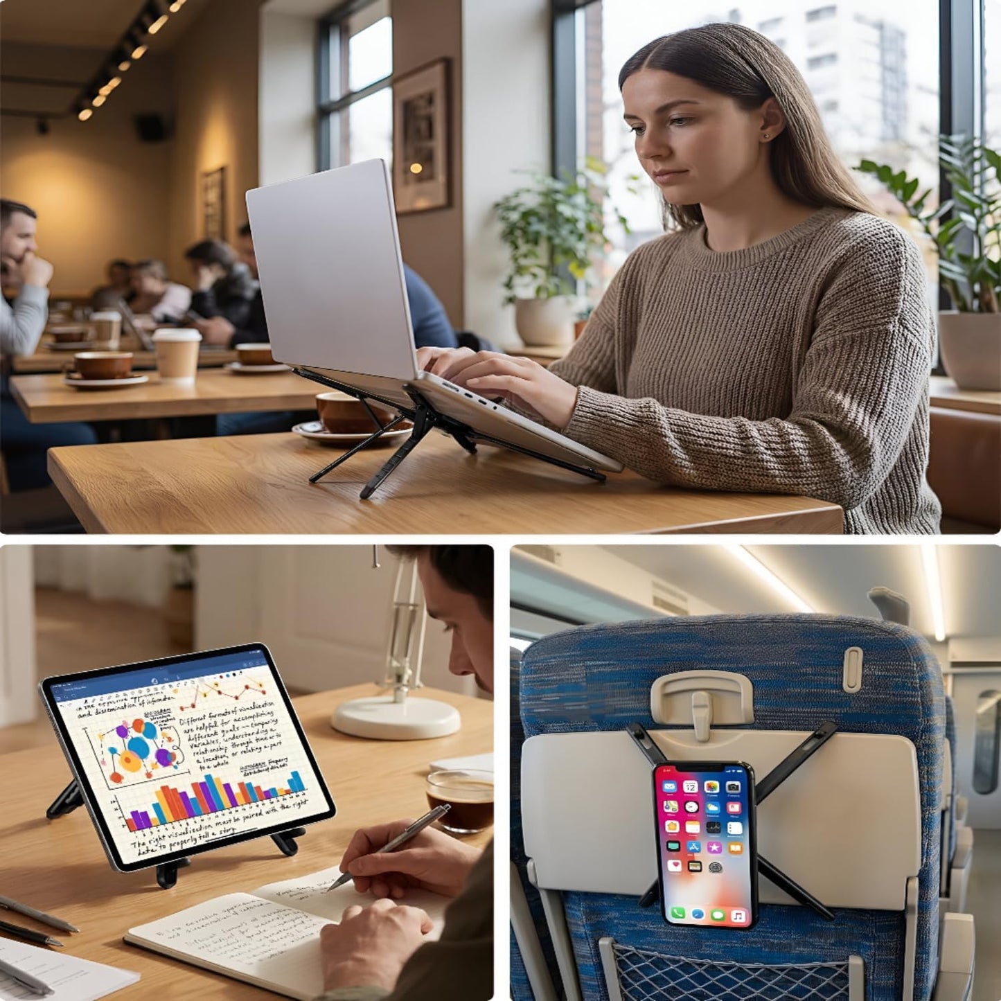 3-in-1 Adjustable Laptop Stand – Portable Aluminium Foldable Holder for Laptop, Tablet & Mobile (10–17”) | 8-Level Height, Non-Slip