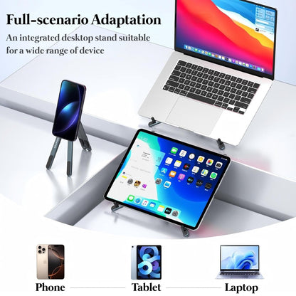3-in-1 Adjustable Laptop Stand – Portable Aluminium Foldable Holder for Laptop, Tablet & Mobile (10–17”) | 8-Level Height, Non-Slip