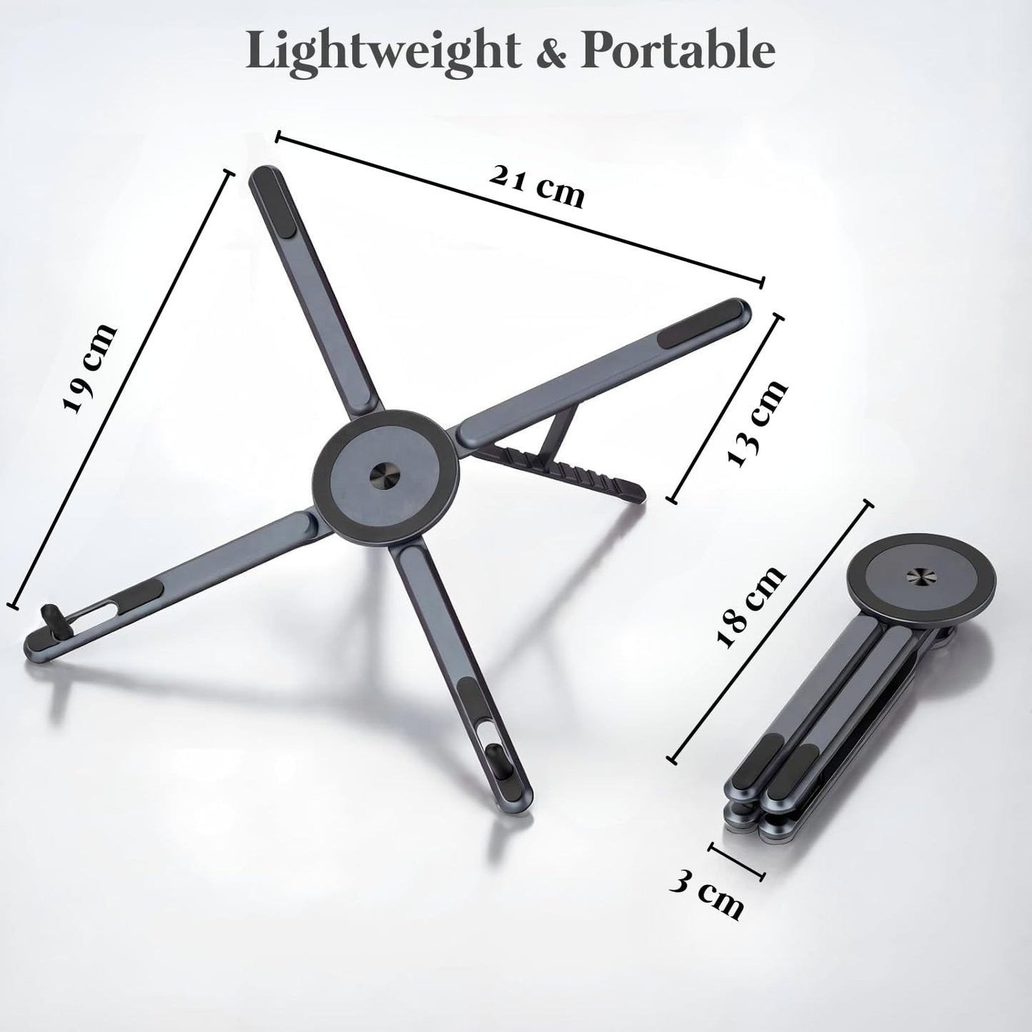 3-in-1 Adjustable Laptop Stand – Portable Aluminium Foldable Holder for Laptop, Tablet & Mobile (10–17”) | 8-Level Height, Non-Slip