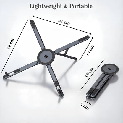 3-in-1 Adjustable Laptop Stand – Portable Aluminium Foldable Holder for Laptop, Tablet & Mobile (10–17”) | 8-Level Height, Non-Slip
