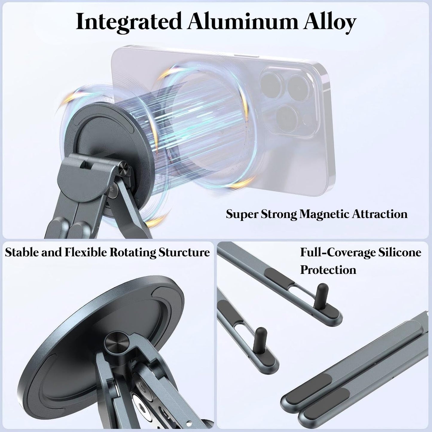 3-in-1 Adjustable Laptop Stand – Portable Aluminium Foldable Holder for Laptop, Tablet & Mobile (10–17”) | 8-Level Height, Non-Slip