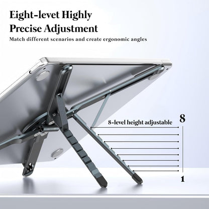 3-in-1 Adjustable Laptop Stand – Portable Aluminium Foldable Holder for Laptop, Tablet & Mobile (10–17”) | 8-Level Height, Non-Slip